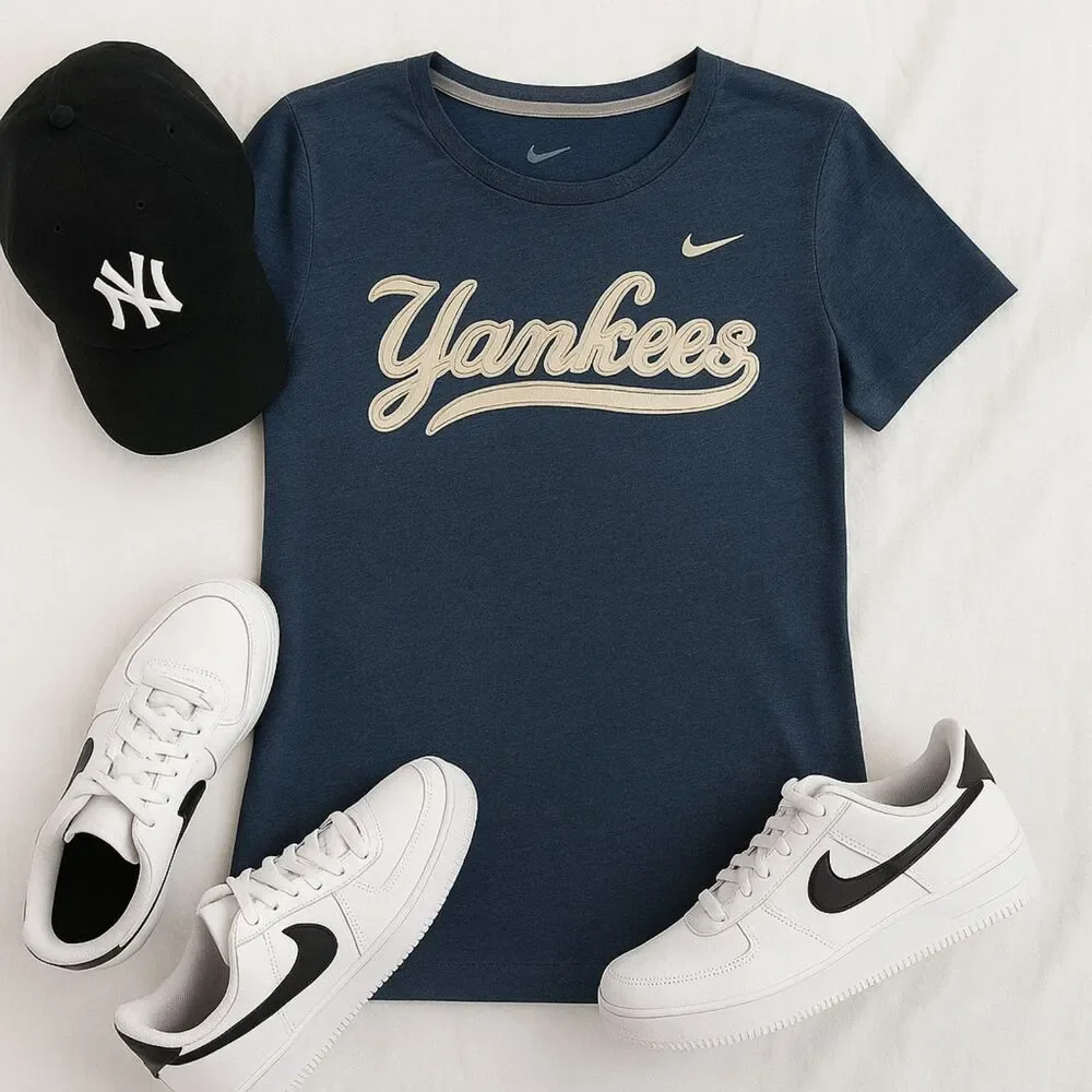 MLB Nike NY Yankees T Shirt | Bleach Effect Logo Short Sleeve Tee